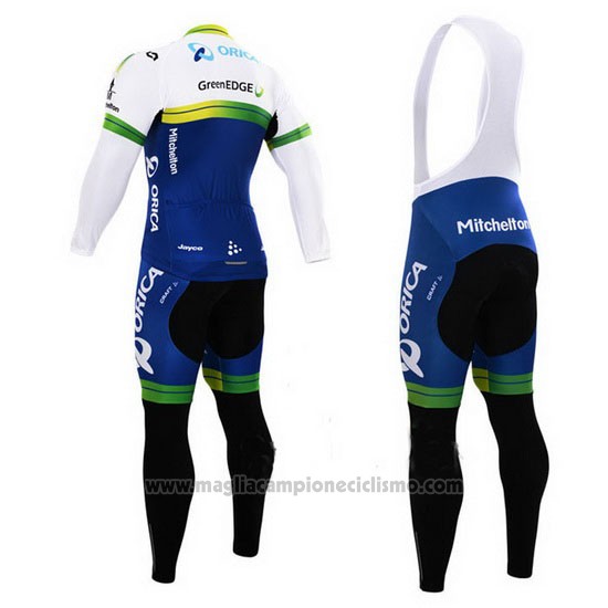 2015 Abbigliamento Ciclismo Orica GreenEDGE Bianco e Blu Manica Lunga e Salopette